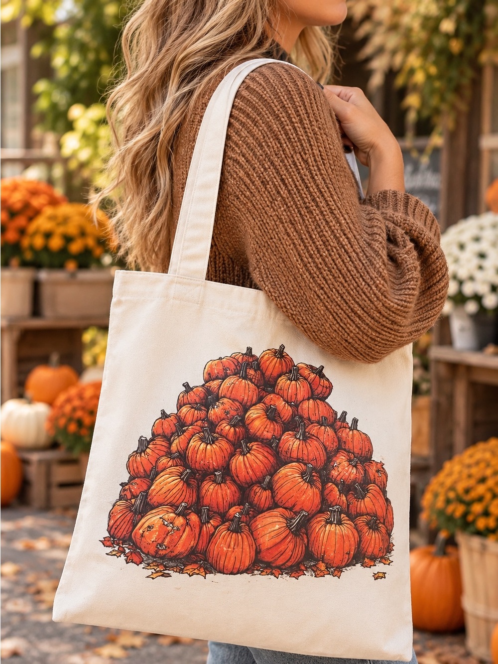 FREE With 25$+ Purchase, Pumpkin Print Canvas Tote